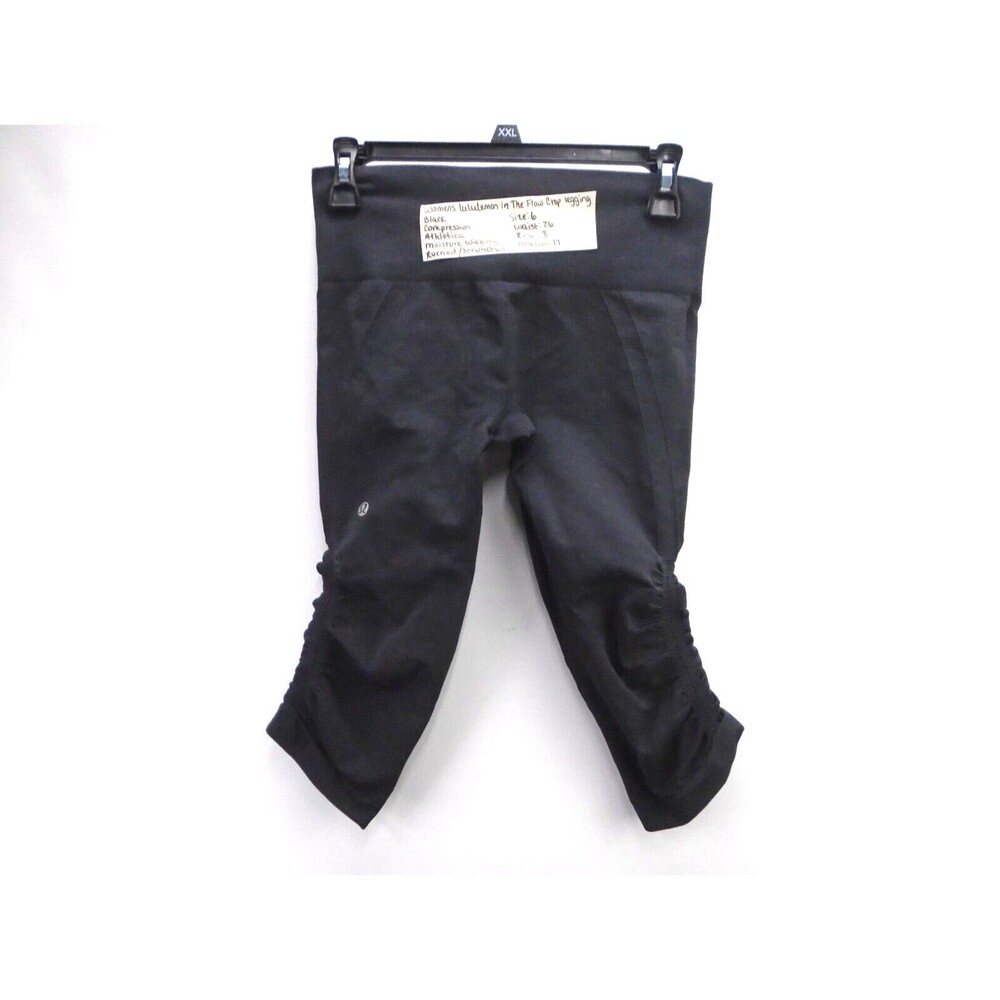 Lululemon In The Flow Leggings Womens Size 6 Black Cropped Athletic Activewear